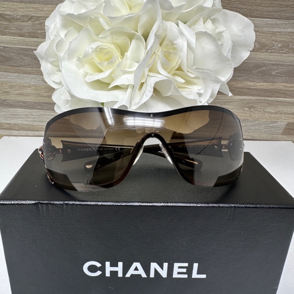 Chanel Y2K Vintage CC Logo Camellia Flower Brown Frameless Sunglasses 4164-B - Picture 10 of 14